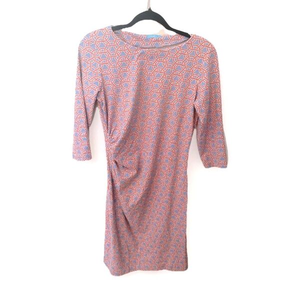 J. McLaughlin Catalina Cloth Sage Ruched Dress Long Sleeve Printed Preppy Office - Picture 3 of 8